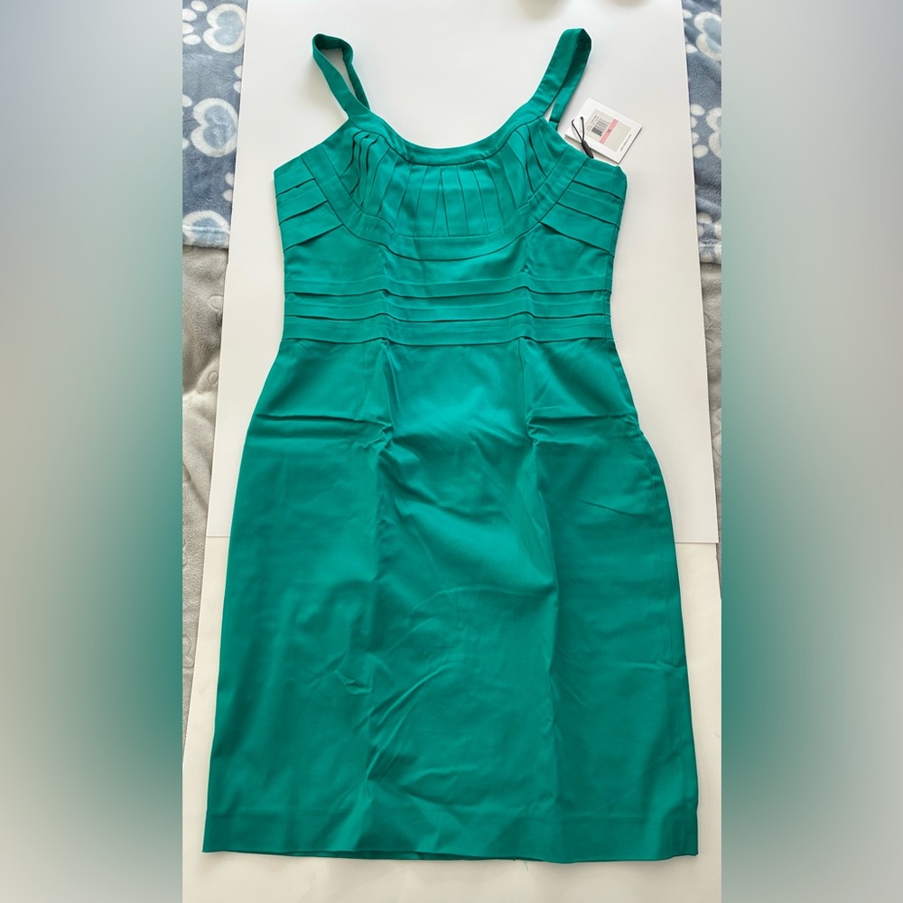 Calvin Klein, sz 10, teal, polished cotton, lined, adj strap dress. New $65.